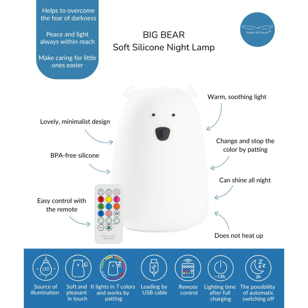 Bär Silikon LED Lampe Nachtlicht mit Fernbedienung (weiß) - Rabbit & Friends