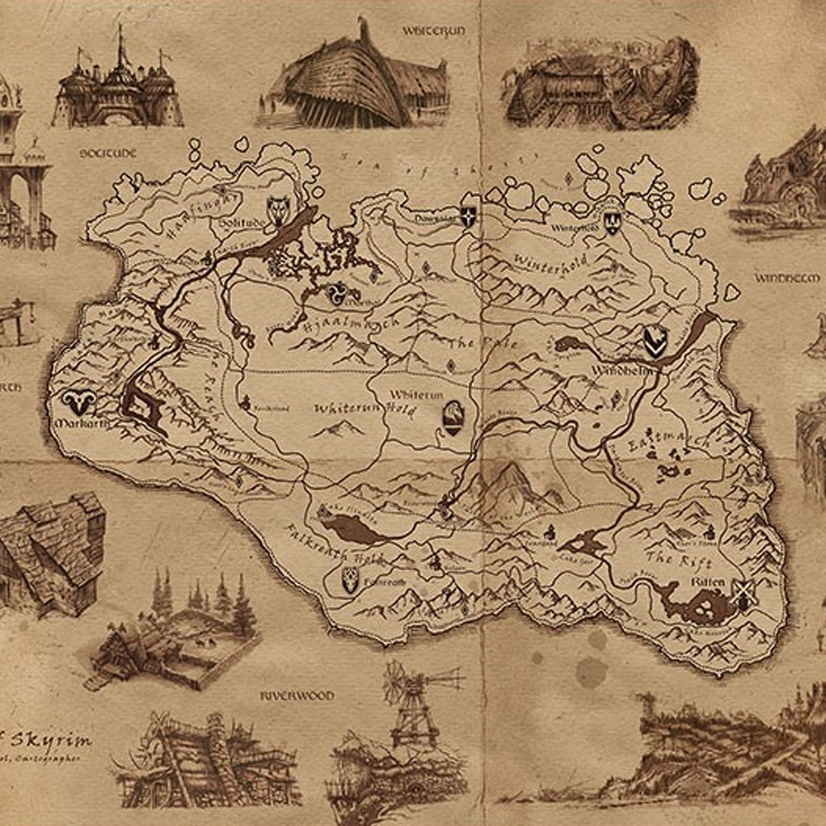 Illustrated Map Maxi Poster - Skyrim