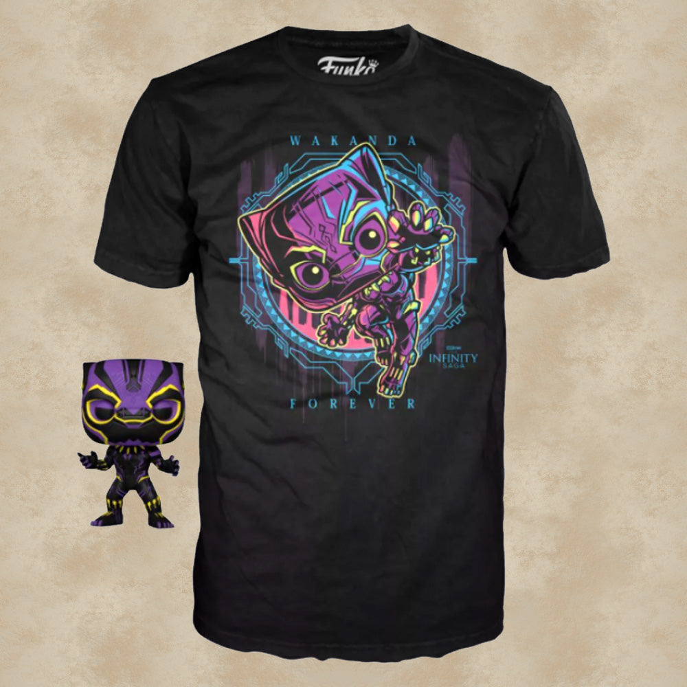 Black Panther Blacklight T-Shirt mit Funko POP! (Special Edition)