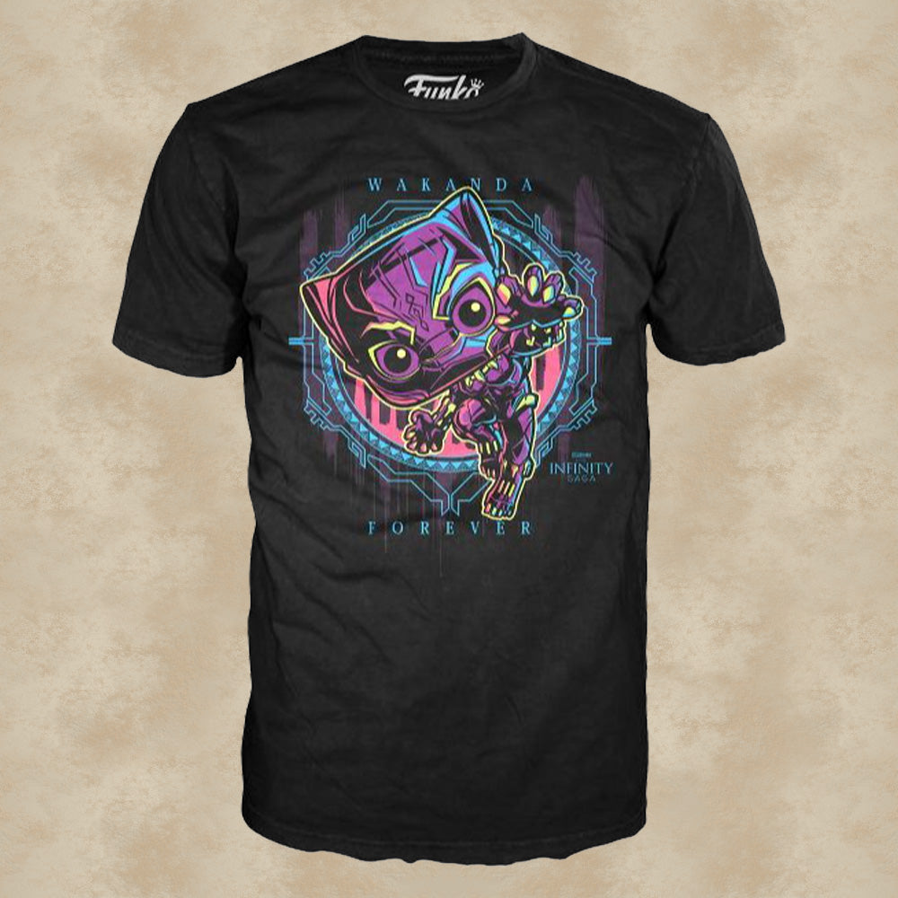 Black Panther Blacklight T-Shirt mit Funko POP! (Special Edition)
