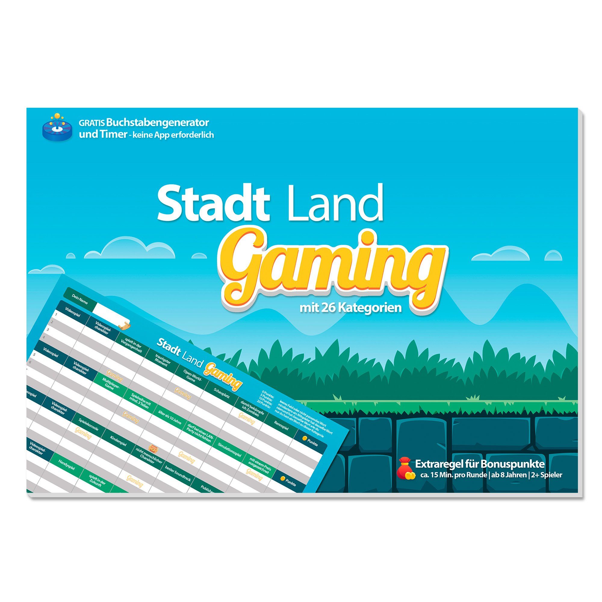 Stadt Land Gaming (DIN A4) Spielblock