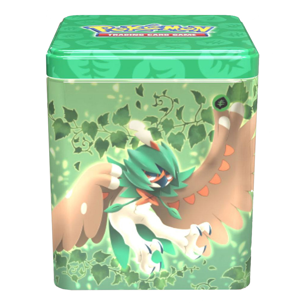 Pokémon Stackable Tin Box (Typ Pflanze) mit Booster Packs