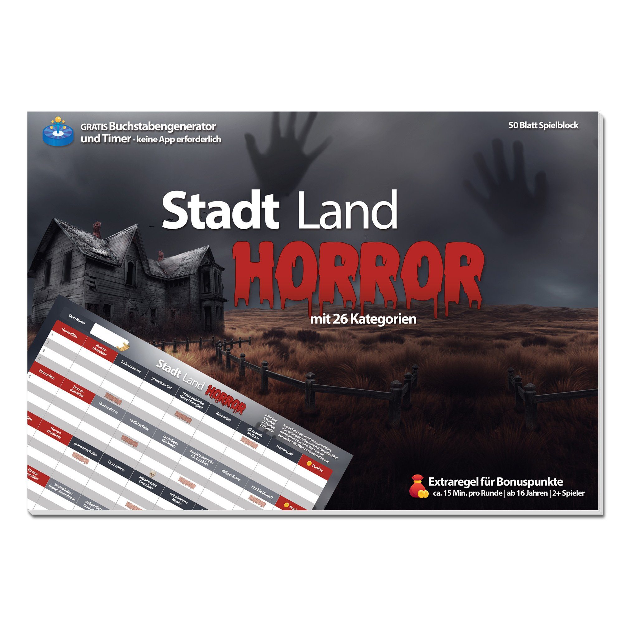 Stadt Land Horror (DIN A4) Spielblock Stadt Land Horror (DIN A4) Spielblock