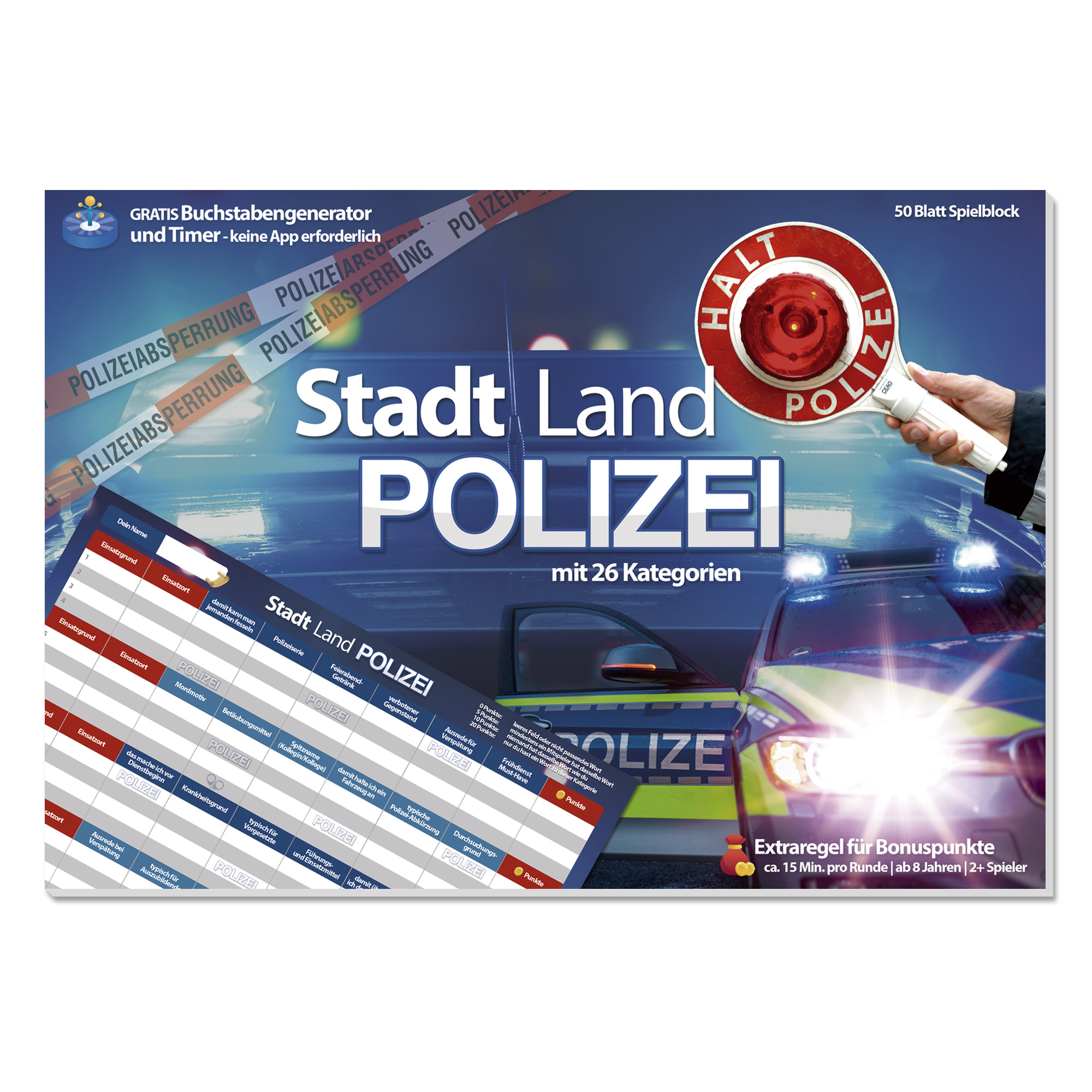 Stadt Land Polizei (DIN A4) Spielblock