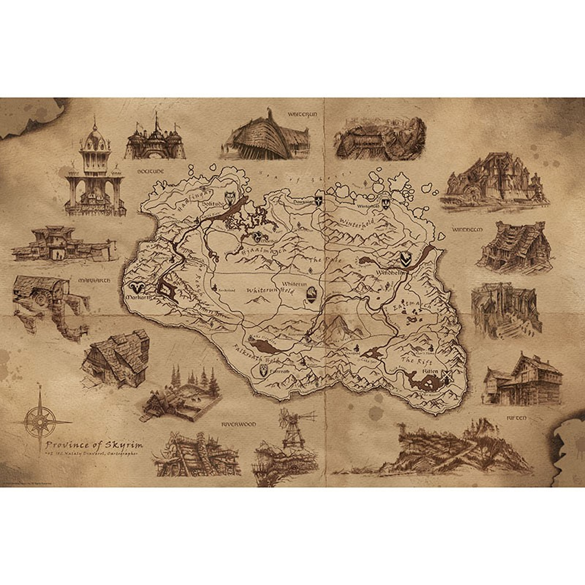Illustrated Map Maxi Poster - Skyrim